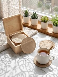 1-24pcs Natural Color Round Coasters, Nordic Wabi-Sabi Style Jute Woven Round Heat-Insulating Absorbent Coaster Set With Iron Storage Rack, Suitable For Home, B&B, Coffee And Tea Cups - Multicolor - View 5