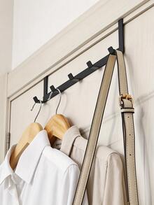 2/1pc Over-The-Door Hook Rack, No-Drill Door Hanger, 5-Hook Iron Clothes Rack, No-Trace Clothing Hook, Bedroom Bathroom Door Storage Hook, Door Rack, Home Decor - Multicolor - View 8