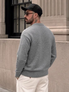 Lookun Men's Crew Neck Long Sleeve Knit Sweater, Vintage Old Money Style Pullover, Ribbed Hem And Cuffs, Urban Casual Top For Autumn/Winter - Grey - View 3