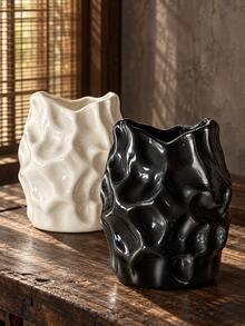 1pc Artistic Textured Planter, Glossy Sculptural Indoor Plant Pot, Home Decor & Housewarming Gift - A - View 4