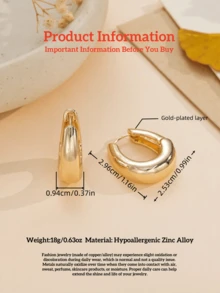Minimalist Chunky Water Drop Earrings For Women, Gold Smooth Geometric Water Drop Earrings, Thick High-Polished Daily Commute Fashion Jewelry Gift - Big Golden Water Drop - View 7