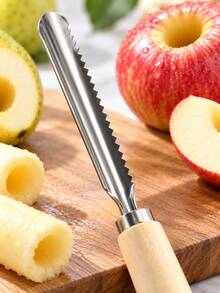 Premium Stainless Steel Fruit & Vegetable Corer With Natural Wooden Handle, Serrated Apple Pear Cucumber Core Remover, Elegant Multi-Purpose Kitchen Prep Tool - Multicolor - View 7