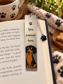 Dachshund Dog Metal Bookmark, Pun Quote You Pawsed Here Page Marker With Black Paw Pendant, Book Lover Gift - Multicolor - View 2