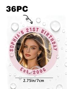 Custom Birthday Photo Stickers, Personalized Round Photo & Text Stickers, Custom Name Birthday Party Labels, Birthday Party Favors, Gift Tags, Treat Bags, Cups, Bottles, Invitations, Party Decor & Keepsakes For Girls, Friends & Guests - Multicolor - View 13