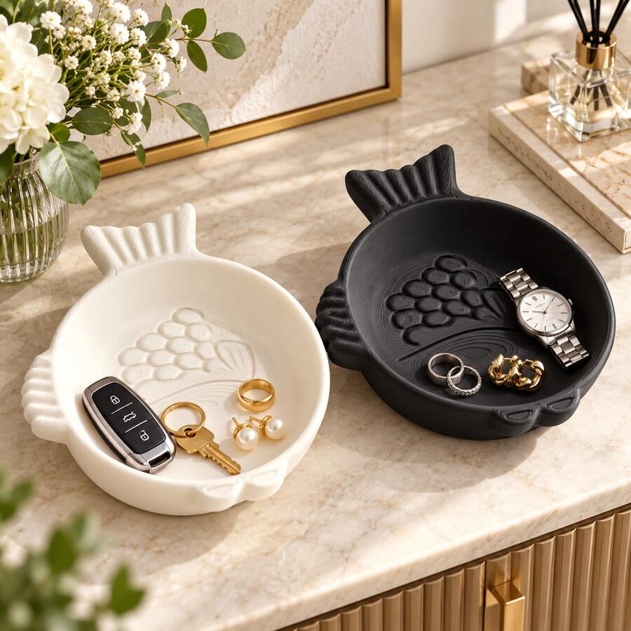 1pc Hot-Selling 3D Printed Fish-Shaped Jewelry Tray, Decorative Ring Holder, Entryway Table Key Tray, Home Decor - Multicolor - View 1