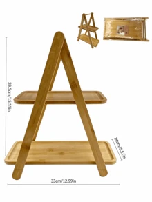 2‑Tier Folding Bamboo Display Stand, Space‑Saving Collapsible Tabletop Storage Rack, For Cupcake Dessert Succulent Jewelry Cosmetics, Kitchen Bathroom Counter Party Decor For Home & Party Hosts - Multicolor - View 9