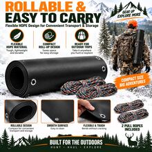 3PCS HDPE Deer Drag Sled Set With 2 * 360cm Pull Ropes, Heavy-Duty Rollable Hunting Hauling Mat With Reinforced Metal Eyelets For Game, Gear, Snow & Rough Terrain - Black - View 5
