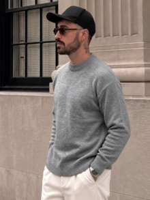Lookun Men's Crew Neck Long Sleeve Knit Sweater, Vintage Old Money Style Pullover, Ribbed Hem And Cuffs, Urban Casual Top For Autumn/Winter - Grey - View 4