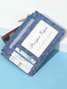 Denim Coin Purse Clear ID Window Card Holder Zipper Small Wallet With Multi Card Slots Portable D-Ring For Women Girls Daily Use Travel - Multicolor - View 4