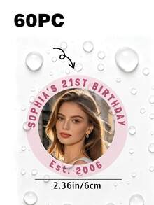 Custom Birthday Photo Stickers, Personalized Round Photo & Text Stickers, Custom Name Birthday Party Labels, Birthday Party Favors, Gift Tags, Treat Bags, Cups, Bottles, Invitations, Party Decor & Keepsakes For Girls, Friends & Guests - Multicolor - View 36