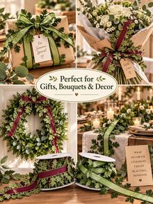 Vintage Farmhouse Style Leaf Ribbon - Christmas Burgundy Green Fabric Ribbon Roll With Embroidered Leaves, For Holiday Wreath Making, Gift Box Bows, Table Centerpiece Garlands And Crafts - Leaf Webbing - View 5