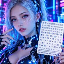 Cyberpunk Style Mechanical Girl Rhinestone Stickers, Metallic Makeup Imitation Stickers, Self-Adhesive Face Stickers Decoration, Mirror High-End Texture, Creative DIY Makeup Accessories, Personalized Makeup Rhinestone Stickers, Easy To Use, Free Matching, Creative DIY Makeup Tools - Brown - View 4