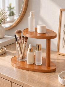 1pc Leaf-Shaped 2-Tier Desktop Storage Rack, Wood Grain Desktop Organizer, Small Decorative Display Stand, Suitable For Jewelry, Watches, Perfume, Bedroom Living Room Home Decor, Multi-Layer Countertop Small Item Storage Rack - Multicolor - View 1