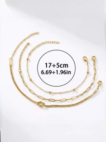 3pcs/Set Women's Stainless Steel Stackable Bracelet Set, Gold Paperclip And Knot Snake Chain Bracelets, Suitable For Daily, Holiday, Party, Gift - Bracelet 3-piece Set - View 6
