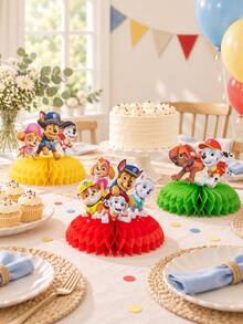 زينة طاولة مركزية بتصميم خلية النحل لشخصيات PAW Patrol، ديكورات طاولة حفلة كرتونية ملونة للاحتفال بعيد الميلاد وحفلة عيد الميلاد & ديكور العطلات - النمط 1 - مشاهدة 2