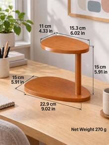 1pc Leaf-Shaped 2-Tier Desktop Storage Rack, Wood Grain Desktop Organizer, Small Decorative Display Stand, Suitable For Jewelry, Watches, Perfume, Bedroom Living Room Home Decor, Multi-Layer Countertop Small Item Storage Rack - Multicolor - View 3