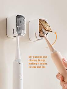 Minimalist Wall-Mounted Toothbrush Holder With Lid, Dust-Proof Storage Box, No-Drill Wall-Mount Toothbrush Rack For Electric Toothbrushes, Wall-Mounted Toothbrush Organizer With Dust-Proof Flip Cover, Ventilation And Drainage Design, Bathroom Electric Toothbrush Holder, Home Bathroom Toothbrush Storage Rack, Wall-Mounted Toothbrush Protective Box - Multicolor - View 4