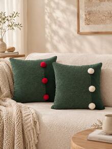 1pc Christmas Velvet Ball Pillow Case, Dark Green Textured Patchwork Cushion Cover, Holiday Christmas Decorative Pillow Shell, Suitable For Sofa Bedroom, Comfortable Holiday Home Decor, Pillow Insert Not Included - Multicolor - View 2