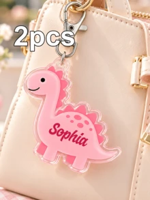 Custom Dinosaur Keychain, Personalized Name Pastel Pink & Mint Dino Bag Charm, Customized Key Chain, Customizable Keychains, Christmas Gift 2026 - Style B - View 8