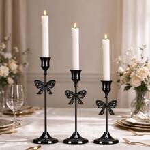 WAXJJDW 3/6/12Pcs Hollow Bow Metal Taper Candle Holder Set, Gold & Black Candlestick, Table Centerpiece For Wedding, Christmas, Thanksgiving, Halloween, Autumn Winter Home Party Decor - Cut-out Bow Metal Candle Holder - View 8