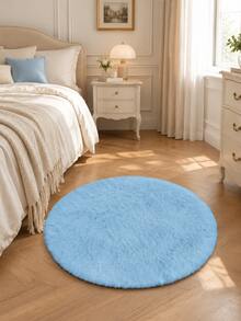 Alfombra de área de piel suave y esponjosa azul bebé, para dormitorio, sala de estar, estudio, decoración de habitación como alfombra de piso, alfombras de dormitorio de felpa, alfombra linda, alfombra de sala de estar, alfombras redondas de dormitorio, alfombra de lado de la cama, alfombra decorativa, alfombra de piel sintética, decoración de dormitorio, decoración de invierno, decoración del hogar de otoño - Celeste - Ver 3