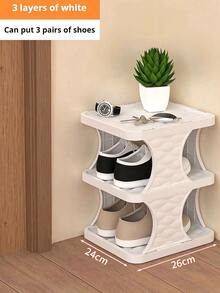 Foldable Shoe Rack - Suitable For Narrow Closets, Space-Saving, Plastic Shoe Organizer Rack, Can Be Placed In Entryway, Efficient Use Of Space/Home/Dorm - Beige - View 9