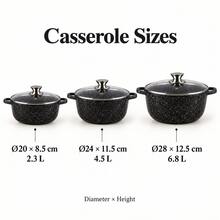 Black Speckled Cookware Set, 12 Pieces Including Pots, Glass Lids, Saucepan, Pans And Trivets, For Home Cooking - View 5