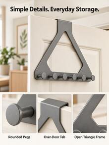 1 Set Over-The-Door Hook Rack, Includes 6 Hooks, Drill-Free Triangular Coat Rack And Towel Hooks, Suitable For Clothes, Bags, Hats And Keys, Space-Saving Over-The-Door Storage Organizer, Suitable For Bathroom, Bedroom, Entryway And Dorm - Multicolor - View 6