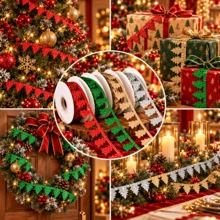 1 Roll 3cm Wide 5 Yards Long Christmas Glitter Hollow Ribbon, Christmas Tree Pattern, Suitable For Christmas Decoration, Christmas Tree, Wreath, Window, Stair, Fireplace And Christmas Window Display Decoration - Multicolor - View 6