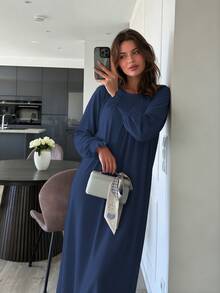 1pc Simple Breathable Skin-Friendly Fabric Back Zipper Elastic Sleeve Design Women's Dress Abaya For Daily Wear - Multicolor - View 6