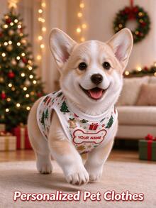 1pc Customized Personalized Pet Clothes, Cat & Dog Vest T-Shirt, Comfortable & Cute, Heat Transfer Printing, Dog Paw Design, Perfect Christmas Gift For Dogs! - Multicolor - View 3