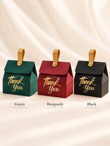 12/6/1pc Golden PU Handle Thank You Solid Color Gift Boxes, Creative Appreciation Favor Paper Boxes, Small Paper Bags For Wedding, Birthday, And Children's Party Guest Favors, Wedding Favor Candy Boxes, Packaging Boxes For Birthday - Multiple Styles - View 9