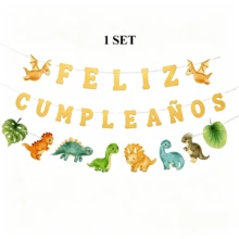1 Set Dinosaur Birthday Card Banner, Jungle Dinosaur Theme Birthday Party Decoration, Dinosaur Theme Photo Backdrop Decor - Spanish Dinosaur Banner - View 7