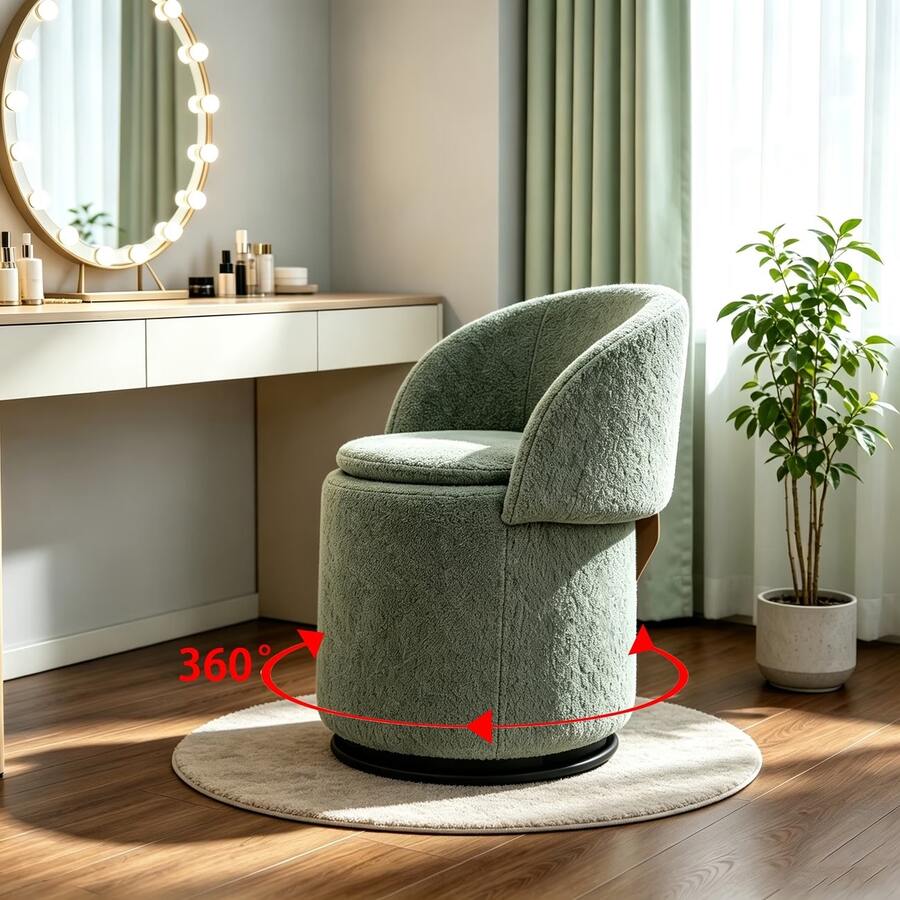 QIAN&S 4 In 1 Chenille Padded Accent Chair, 360° Rotatable Mechanical Base, Multi Functional As Backrest Chair, Footstool, Storage Stool And Side Table, Perfect For Bedroom, Living Room, Study, Study Nook And Dressing Room - Green - View 1