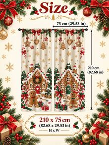 2pcs Christmas Gingerbread House Window Curtains, Candy Cane & Snowflake Print Drapes, Holiday Living Room Bedroom Decor, Xmas Window Decoration Set - C - View 12