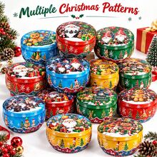 HIZTGHC 8pcs Christmas Print Empty Metal Candle Jars With Lids, Multiple Holiday Pattern Candle Jars, DIY Candle Making Containers, Suitable For Christmas Home Decor, Christmas Gifts, Room Decor, Home Decor And Holiday Craft Projects - Christmas Style 8PCS - View 2