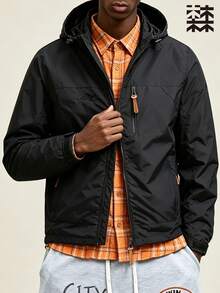 Mulinsen Men's Hooded Windbreaker Jacket, Outdoor Waterproof Hiking Coat With Multiple Zipper Pockets - Black - View 4