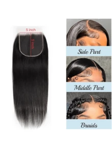 5x5 Transparent Lace Hairpiece Straight Hair Brazilian Virgin Remy Human Hair Frontal Hairpiece Human Hair Extensions Pre-Plucked Natural Black - SNatural - View 7