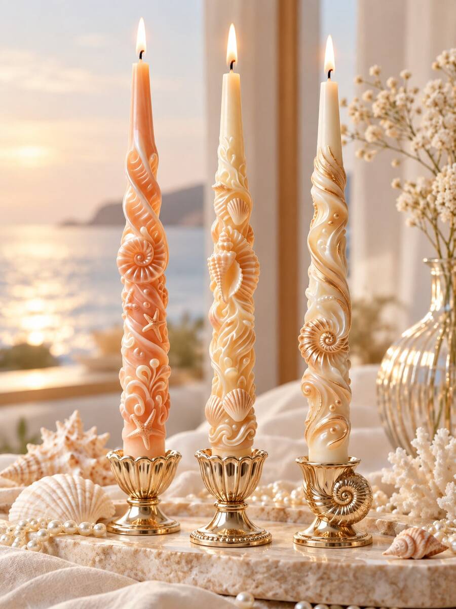 Ocean Shell Spiral Cone Candle Silicone Mold, 3D Embossed Starfish ...