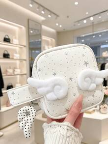 Cute Angel Wing Star Print Storage Pouch, Portable Square Camera Bag For Mini Camera, Makeup & Sanitary Napkin - Multicolor - View 9