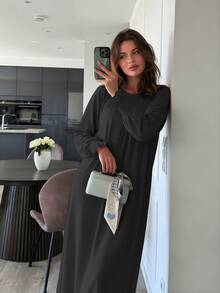 1pc Simple Breathable Skin-Friendly Fabric Back Zipper Elastic Sleeve Design Women's Dress Abaya For Daily Wear - Multicolor - View 17