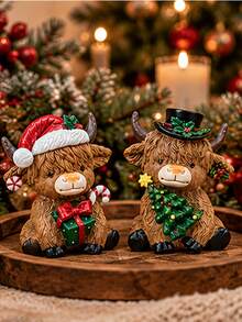 1pc Highland Cow Christmas Tabletop Figurine, Cute Festive Animal Ornament With Holiday Gift Or Christmas Tree, Rustic Farmhouse Decor For Bookshelf Mantel Fireplace Desk & Entryway - Multiple Styles - View 8