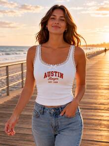 Personalized Embroidered Lace Tank Top, Custom Embroidery Modal Tank Bridal Shower Gift, Engagement Gift Bachelorette Party, New Mrs. Tank - Multicolor - View 5