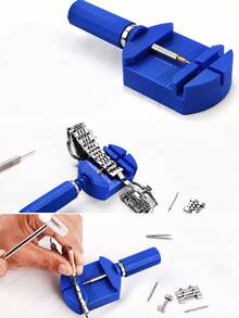 1 Set Watch Repair Tool Kit, Includes Strap Remover, Watch Pin Remover, Double-Headed Hammer, Cleaning Cloth And Storage Bag, Metal Watch Band Link Adjustment Repair Tool, Suitable For Watch Band Size Adjustment And Daily Maintenance - Blue - View 5