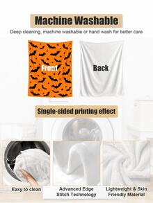 Halloween Blanket Black Bat Gray Night Decorative Throw Couch Sofa Bed Living Room Bedroom Home Decor Autumn Thanksgiving Christmas Anniversary Party Holiday Gift Housewarming Lounge Travel Picnic Camping Guest Space Festive Interior Accent  Thin - Multicolor - View 8