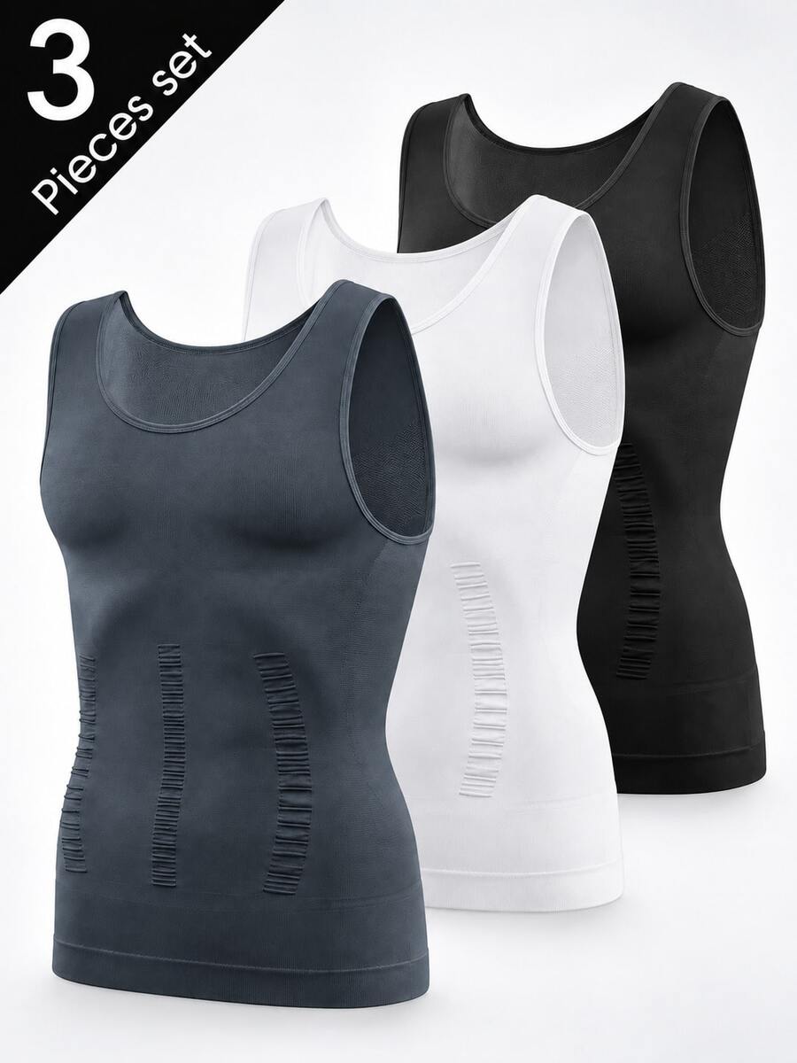 3 chiếc áo tank top nam không đường may, thoáng khí, định hình bụng, áo lót nén phù hợp cho nhiều dịp - Nhiều màu - Xem 1