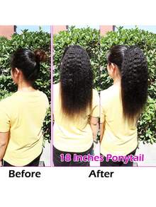 Natural Black Fluffy Straight Ponytail Hair Extension, Suitable For Women, Real Human Hair, Adjustable Drawstring And Clip-In Design - SNatural - View 11