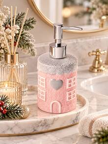 330ml Resin House Soap Dispenser, Pink Refillable Liquid Hand Soap Pump Bottle, Bathroom Vanity Decor, Kitchen Countertop Accessory, Cute Home Decoration - J - View 4