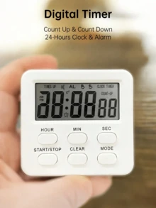 1 cái đồng hồ hẹn giờ nhà bếp kỹ thuật số đa năng có chức năng báo động - đếm lên/xuống, hiển thị 24 giờ, chức năng ghi nhớ, màn hình LCD lớn, tùy chọn gắn nam châm/đế đứng, phù hợp cho nấu ăn, nướng bánh, học tập và tập thể dục, không bao gồm pin - trắng - Xem 4