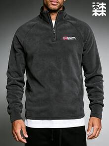 Mulinsen Men's 1/4 Zip Fleece Pullover, Stand Collar Embroidered Outdoor Warm Fleece Sweatshirt - Black - View 1